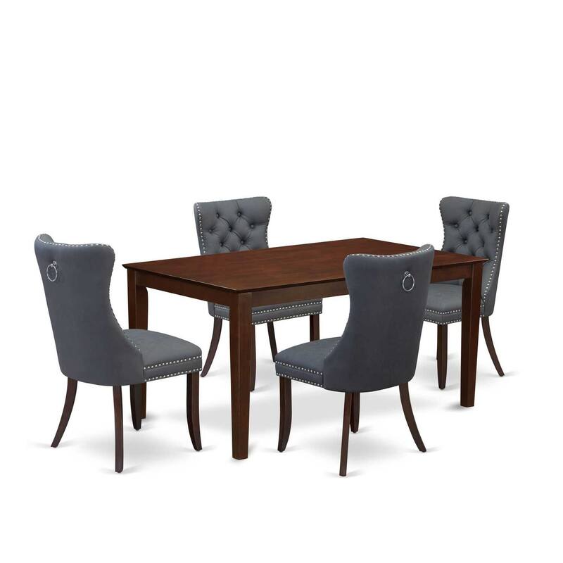 5-Piece Rectangular Mahogany Finish Solid Wood Top-Upholstered Dining Room Set-Seats 4