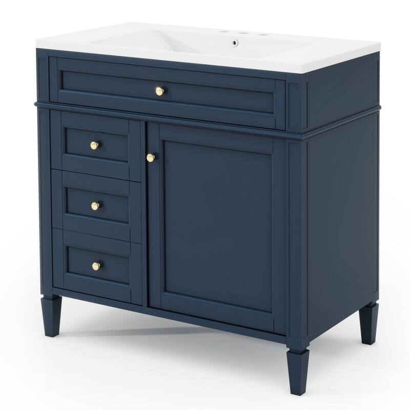 36'' Bathroom Vanity with Top Sink, Modern Bathroom Storage Cabinet with 2 Drawers and a Tip-out Drawer