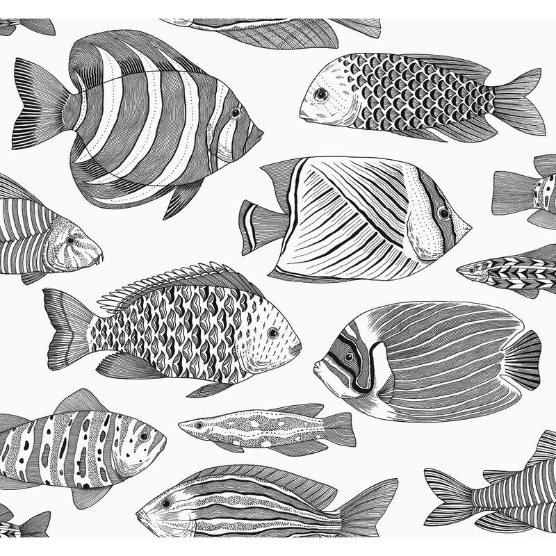 A-Street Prints Wailea Black Tropical School Wallpaper