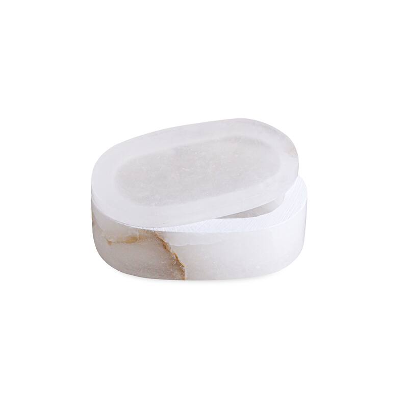 White Alabaster Oval Display Box Sm. 4"x2.5"x1.375"