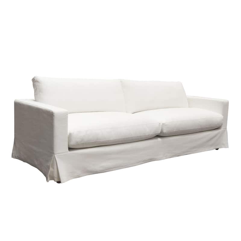 Aiza Sofa, 94 Inch, Feather Down Seating, White, Linen Cover