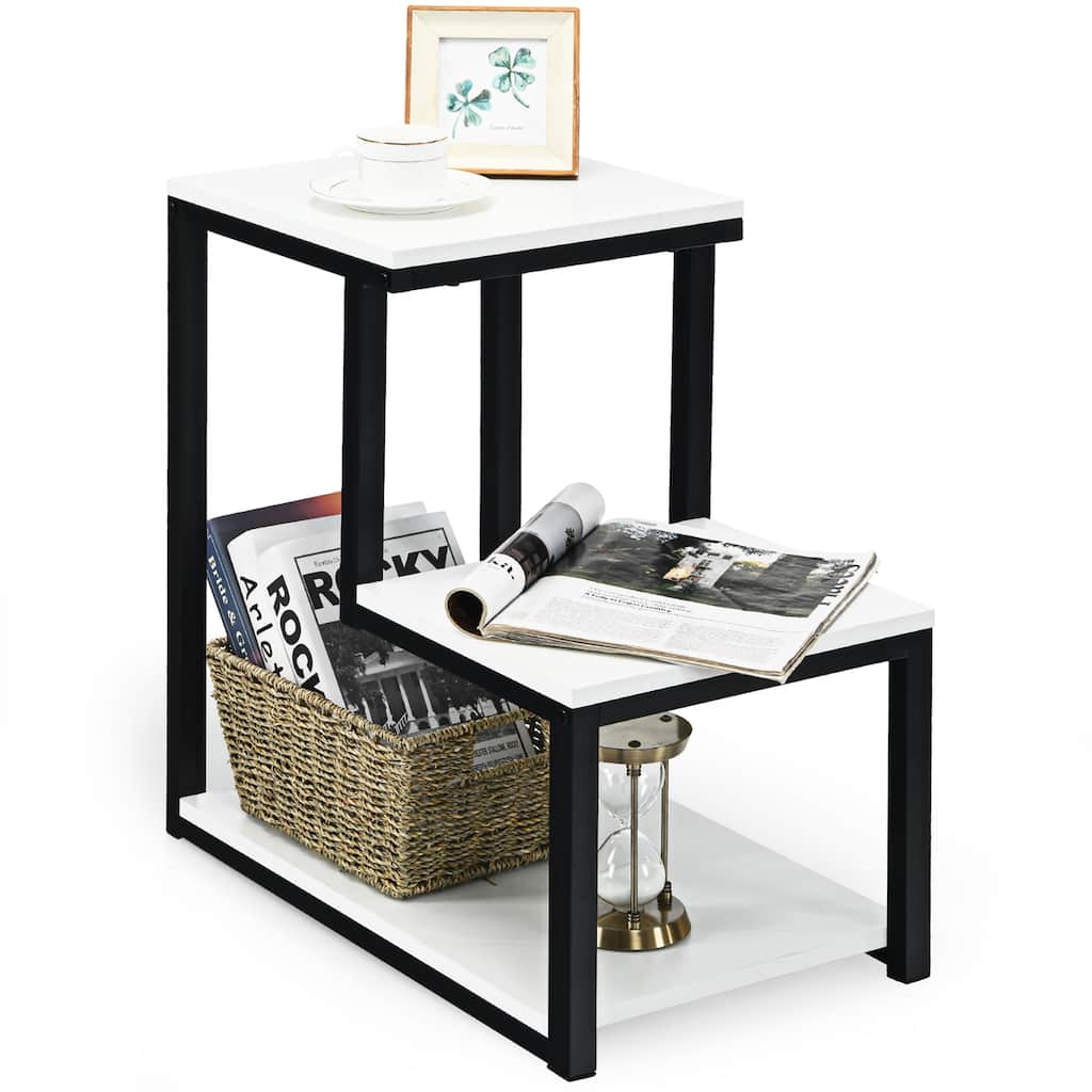 Modern Night Stand End Side Table with 3 Tier Shelf for Home Office