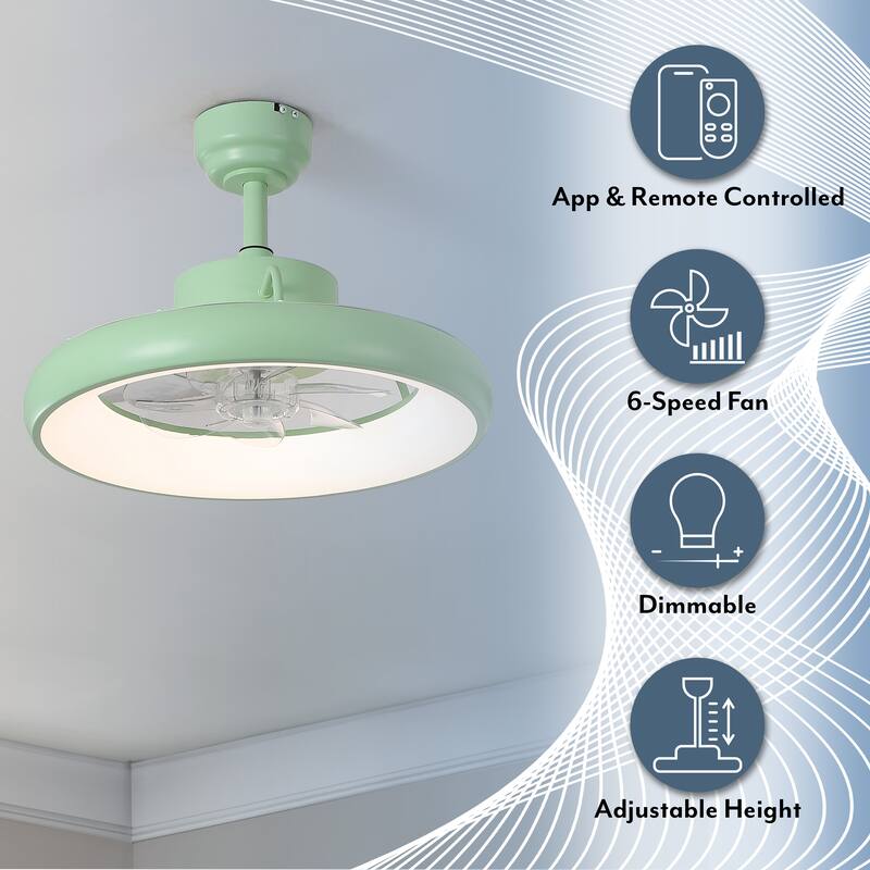 Loren 20" Modern 6-Speed Metal Dimmable Smart LED Ceiling Fan, App & Remote - 11.5 Inches