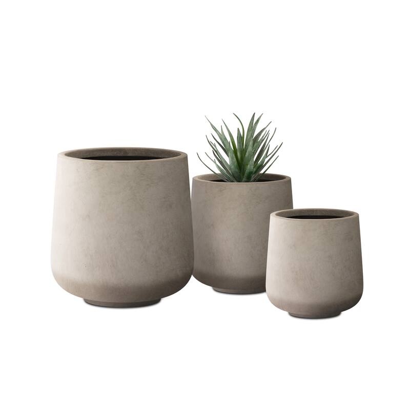 Plantara 17", 13", & 10" H Round Concrete planter (Set of 3), Outdoor Modern Planter pot,Flower pot for Garden