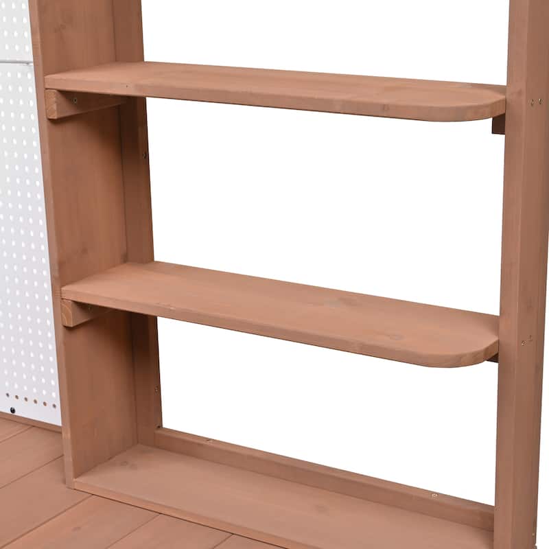 Roomfitters Fir Wood Potting Bench with Hutch, 4 Shelves, storage units, Cabinet & Pegboard Hooks, Outdoor Garden Work Table