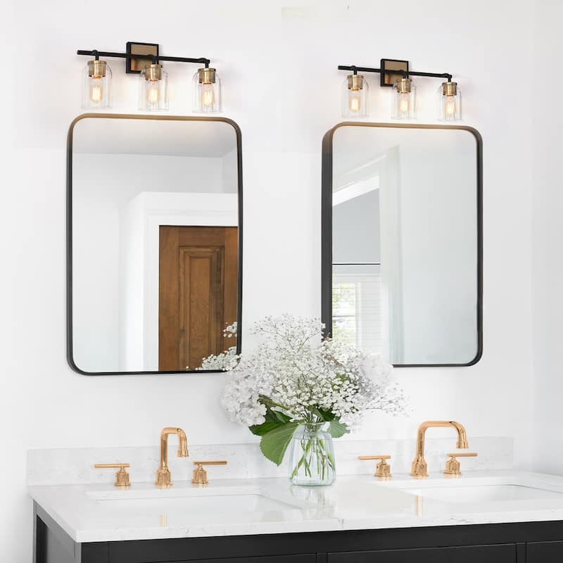 Modern Farmhouse Bathroom Vanity Light Black Gold Cylinder Glass Wall Sconce