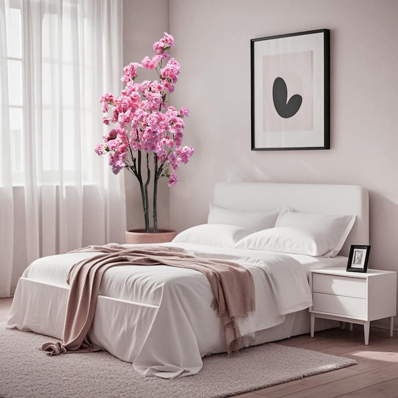 Decorative Faux Artificial Cherry Blossom Silk Tree in Pot for Home Decor