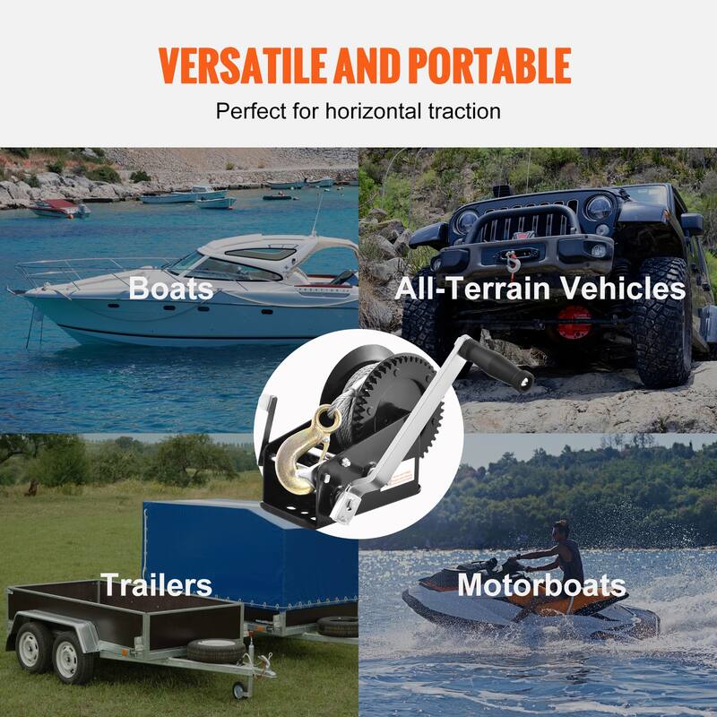 Hand Winch, 3500 lbs Pulling Capacity, Boat Trailer Winch Heavy Duty Rope Crank with 33 ft Steel Wire Cable