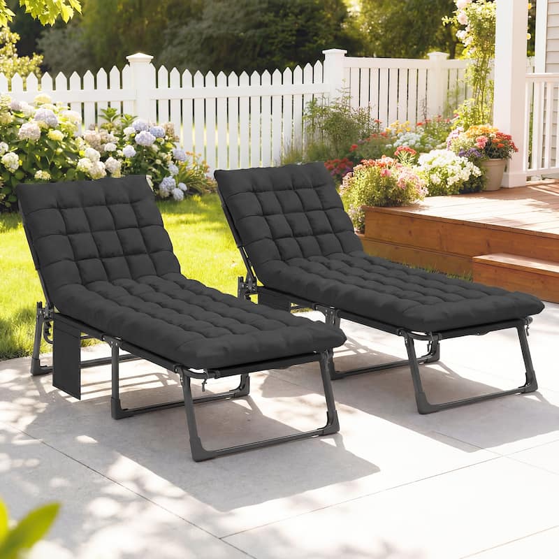 Outsunny Chaise Lounge Chair Outdoor Set of 2, 5-Position Reclining Pool Lounge Chairs with Cushions, Side Pocket