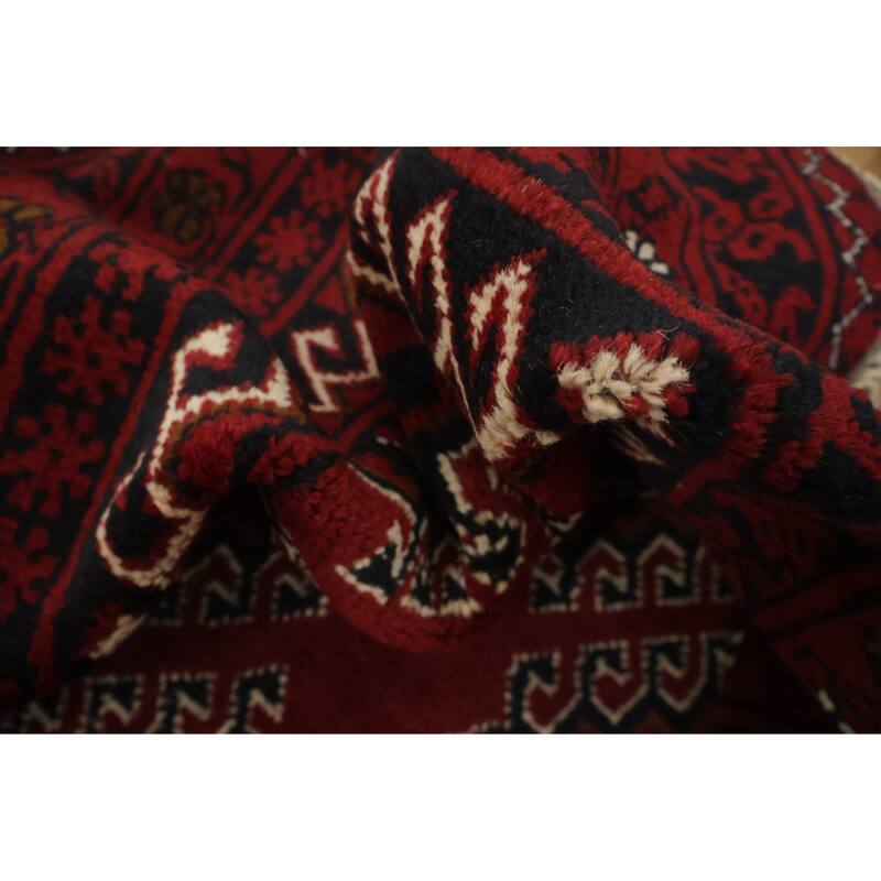 Hand Knotted Oriental 100% Wool Carpet Traditional Geometric Red Balouch Area Rug - 9' 7'' X 6' 6''