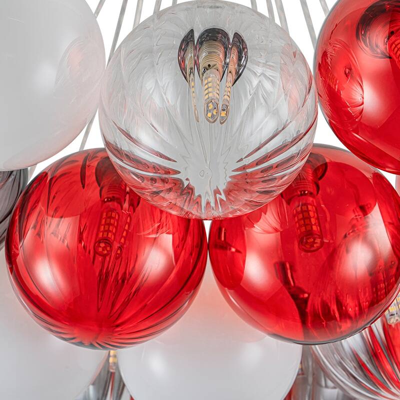 23.6''W Chrome Modern Hand Blown Colored Glass Balls Chandelier