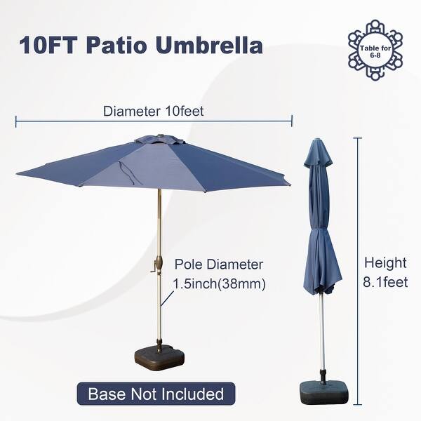 dimension image slide 0 of 4, 10FT Patio Umbrella, Outdoor Table Umbrella with Push Button Tilt and Crank