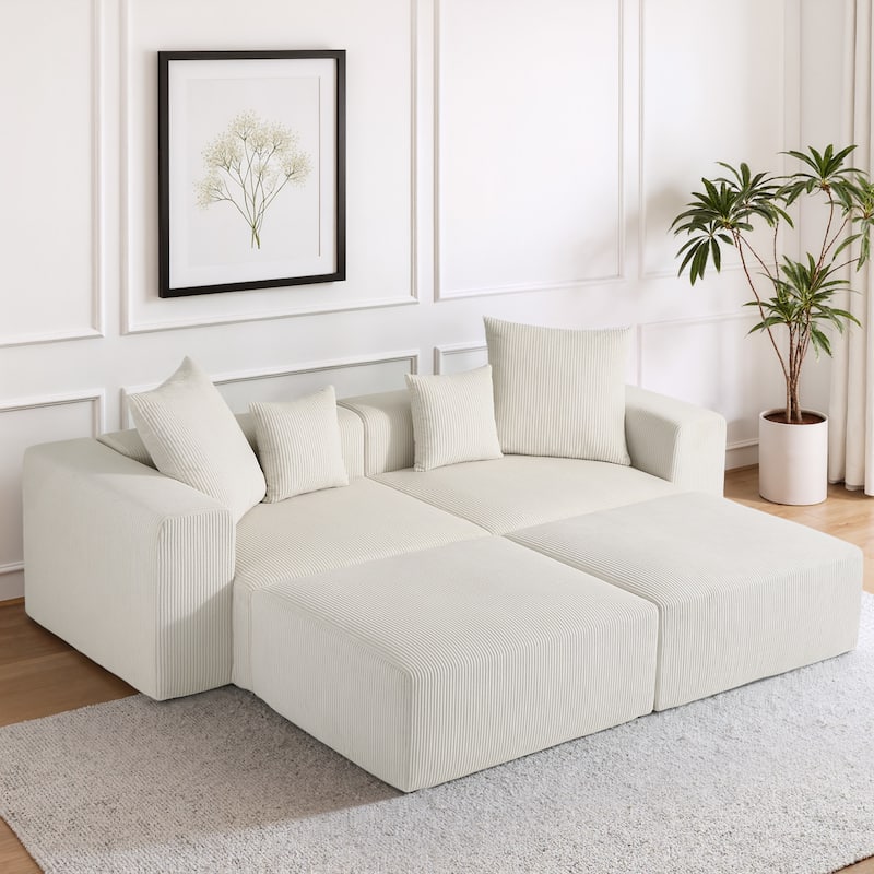 Corduroy Upholstered Modular Sectional Sofa with Ottoman