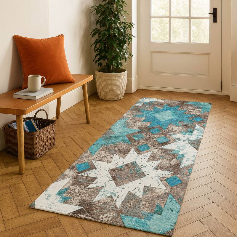 Premium Washable Super Soft Global Imprints Mayfield Rug - Teal - 2'3" x 7'6"