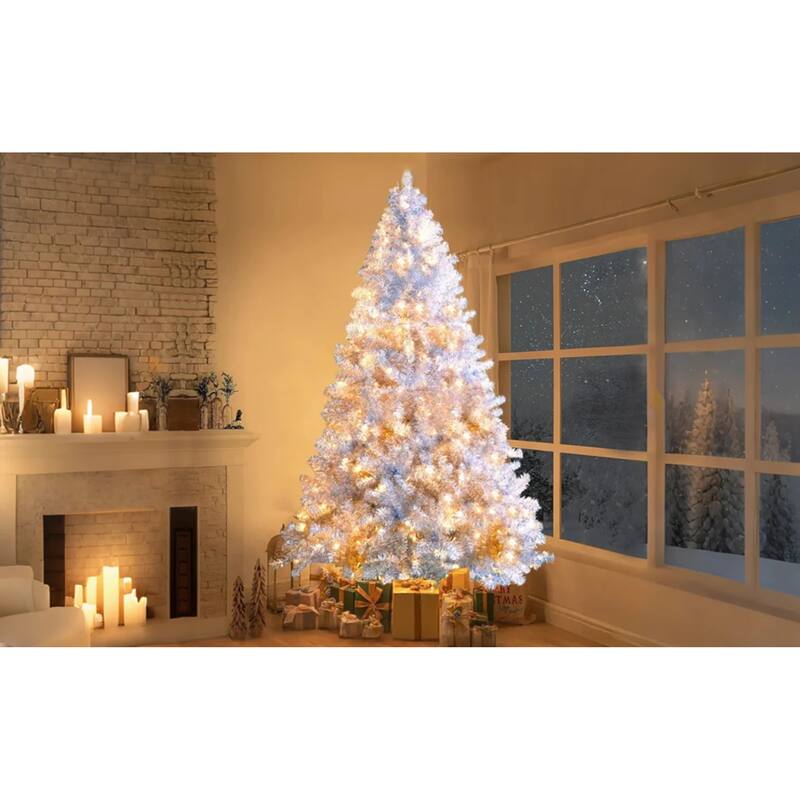 Roomfitters Pre-Lit Artificial Christmas Tree Set 4FT 6FT 7.4FT, Holiday Trees with Metal Stands, Warm Lights, Silver