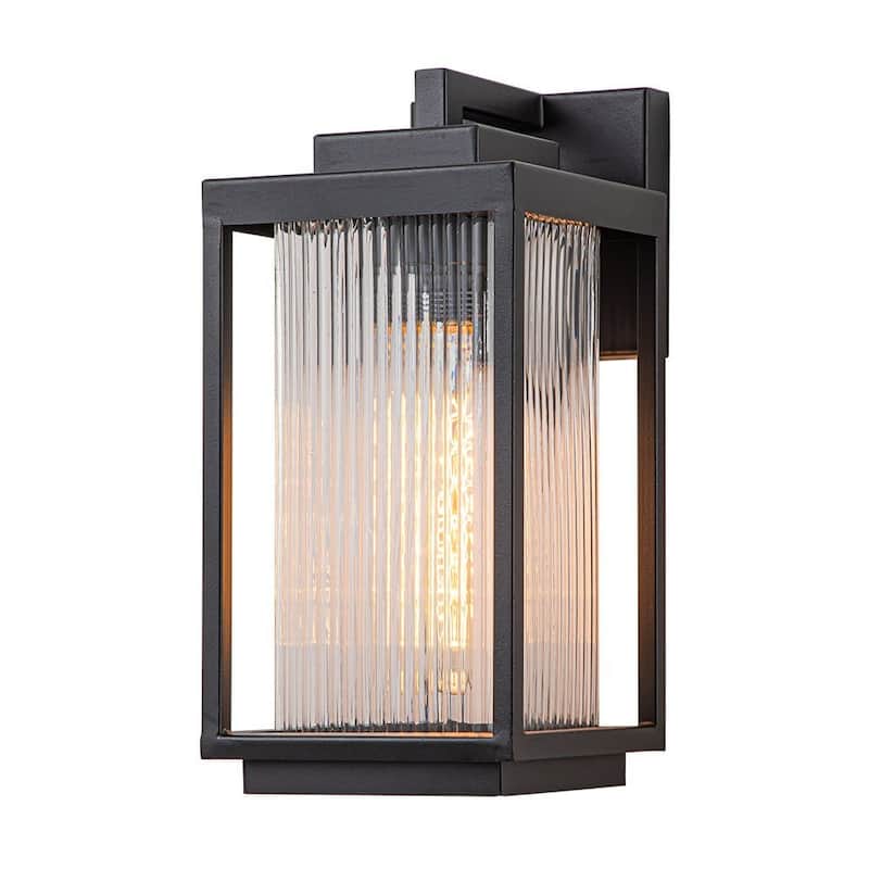 Matte Black 1-Light Fluted Glass Waterproof Outdoor Wall Light