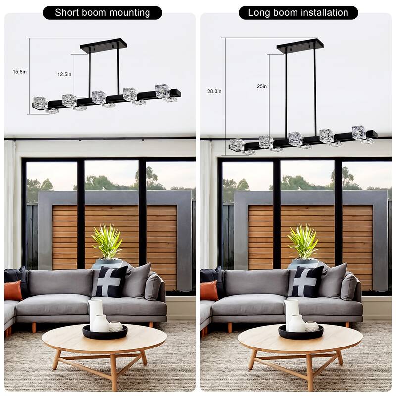 Modern Crystal Hanging Lighting Chandelie 10-Light Farmhouse Linear Pendant Light Fixture, for Dining Room, Kitchen, Bedroom