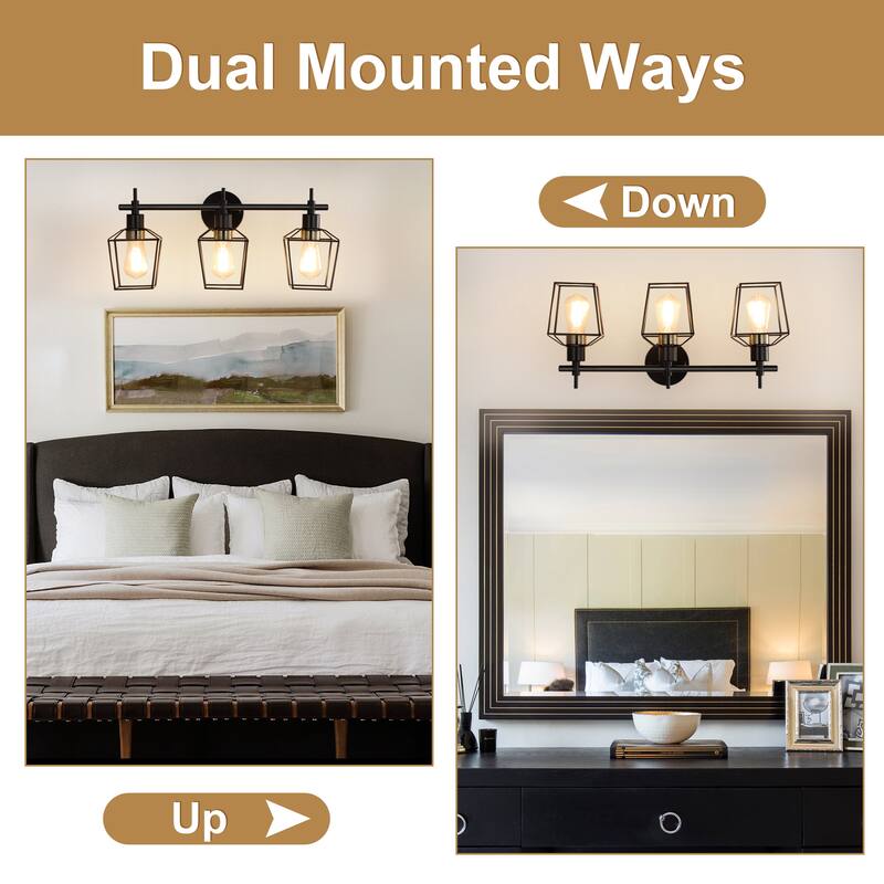 Vintage Matte Black Bathroom Vanity Light Farmhouse Wall Sconce with Cage