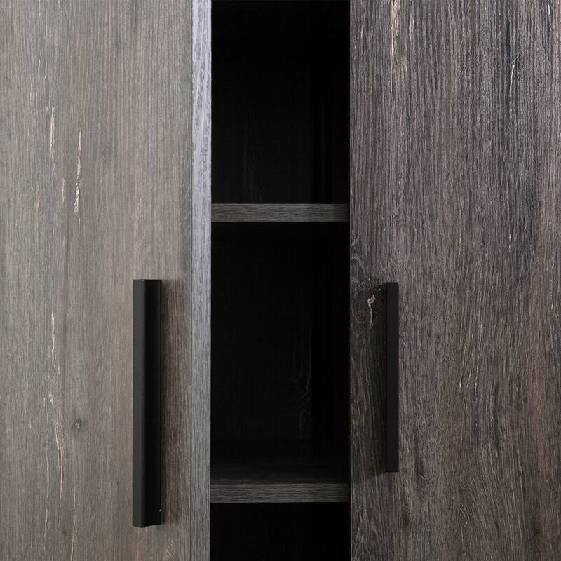 Jiaa Shoe Cabinet with 6 Shelves, 2 Doors, Stable Plinth Base, Rustic Gray