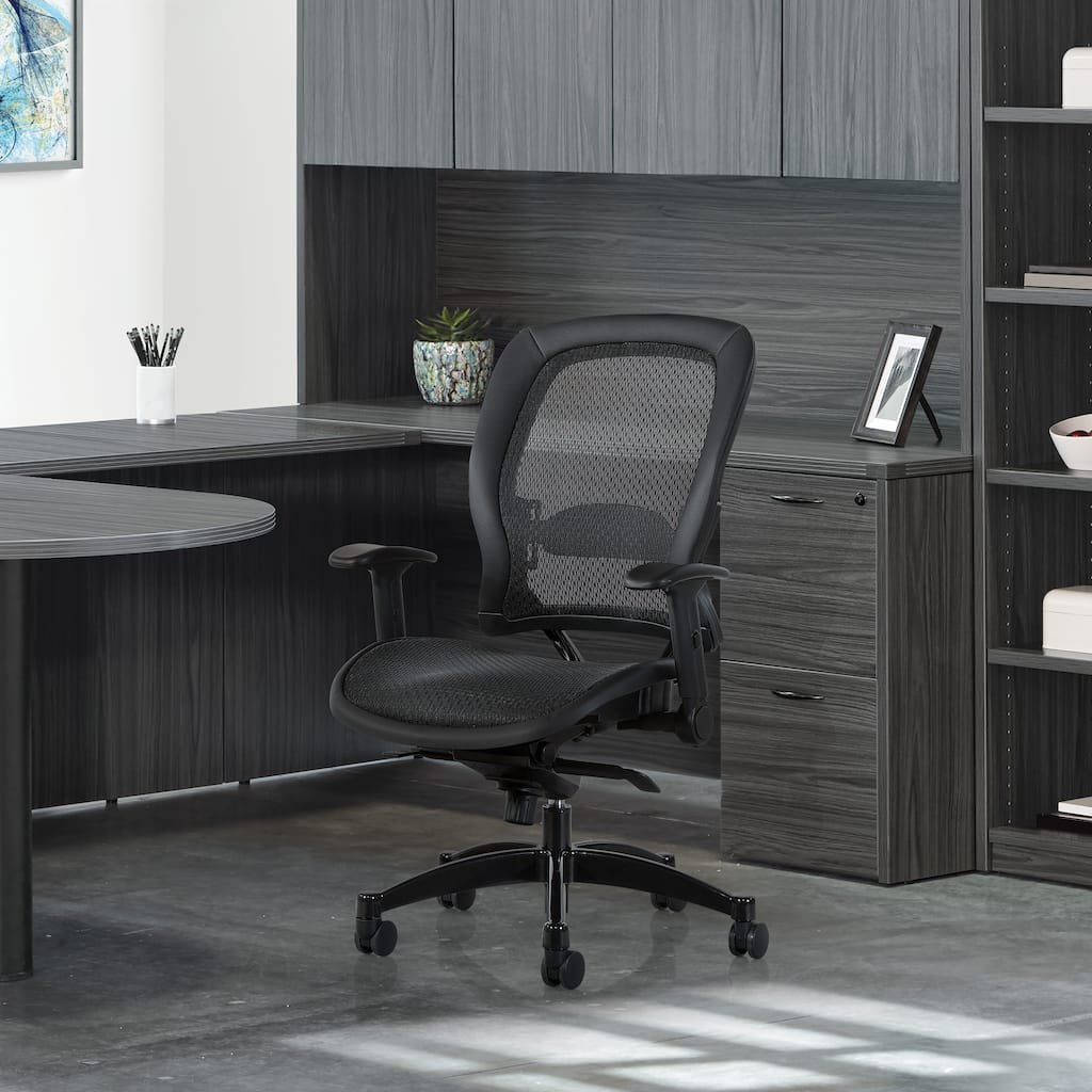 Black Breathable Mesh Chair with Flip Arms
