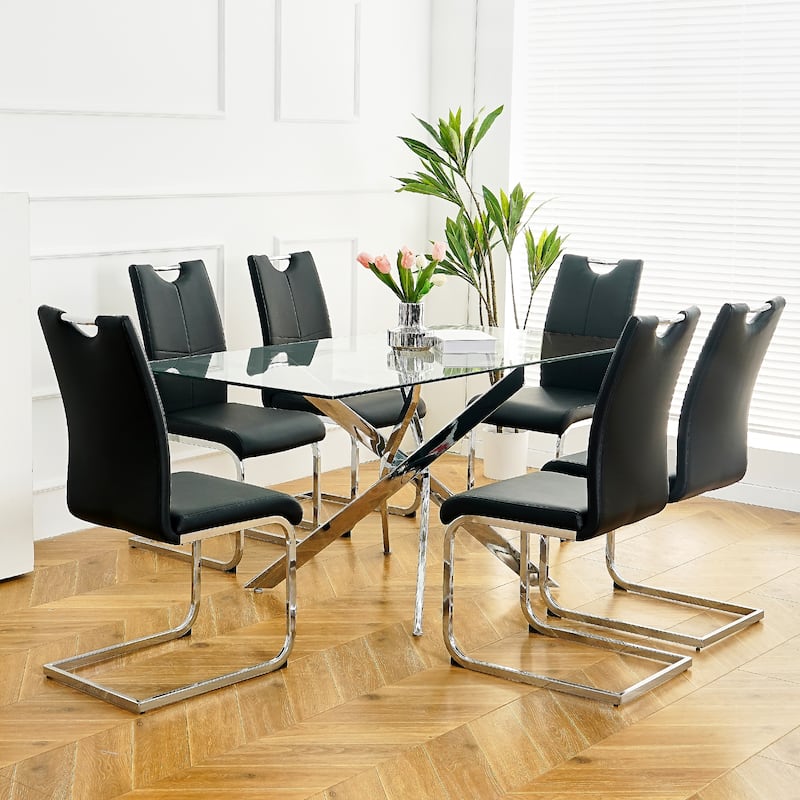 6PCS Dining Chairs with Faux Leather Padded Seat,Chairs Upholstered Chair with Metal Legs
