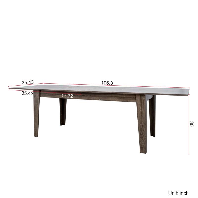 Roomfitters Large Extendable Dining Table, 106.3" Rectangular Kitchen Table for Family Dining or Office Meetings, Brown