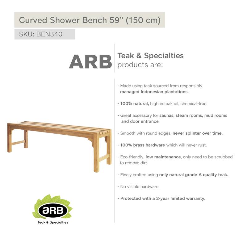 Teak Shower Bench Curved 59" (150 cm)