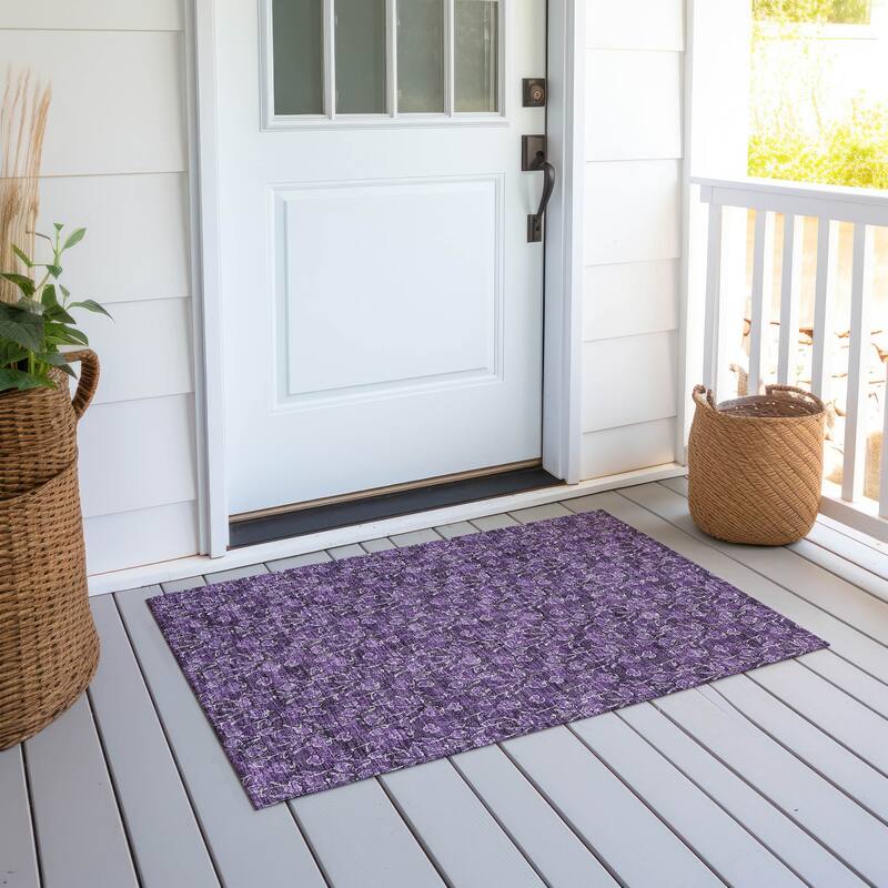 Machine Washable Indoor/ Outdoor Chantille Modern Floral Impressions Rug