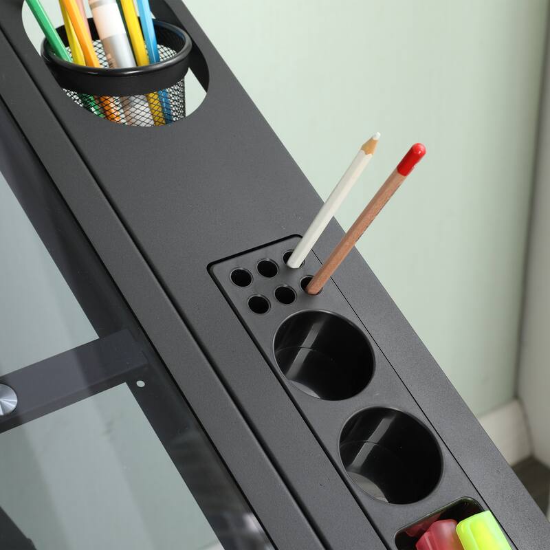 black adjustable tempered glass drafting printing table with chair