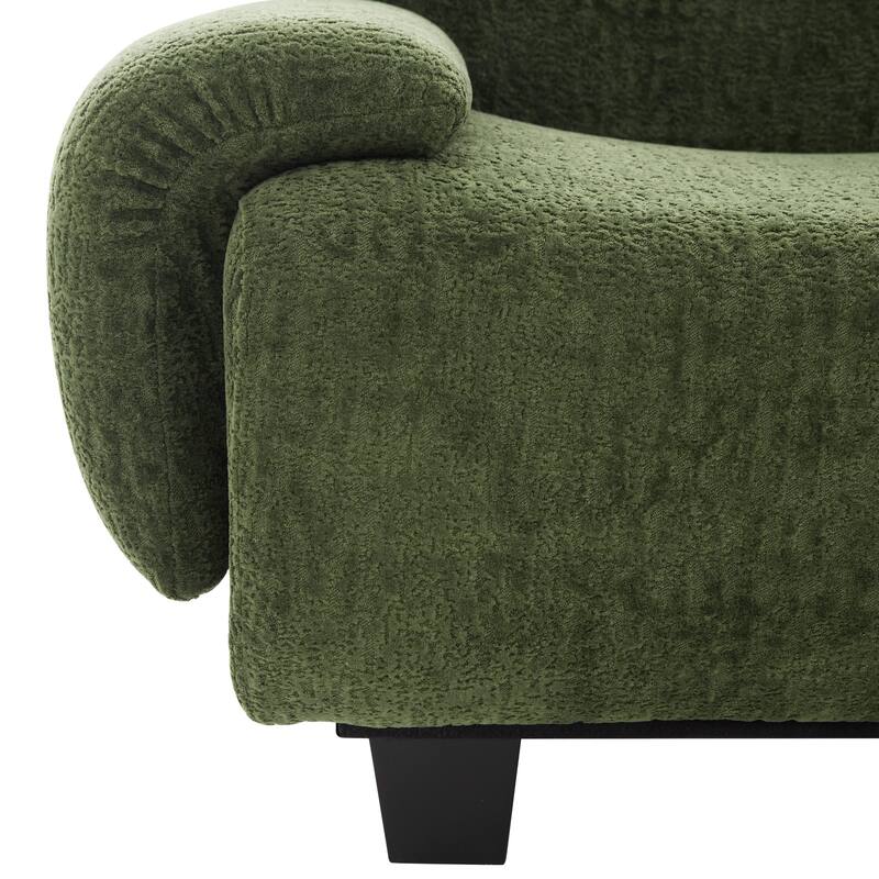 3-Seater Sofa Chenille Upholstered Couch Fully Compressed Design Sofa with Arc-shaped Armrests for Living Room, Apartment