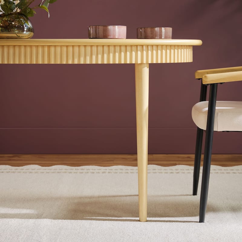 Walker Edison Modern Fluted Oak Wood Veneer Oval Dining Table for 4