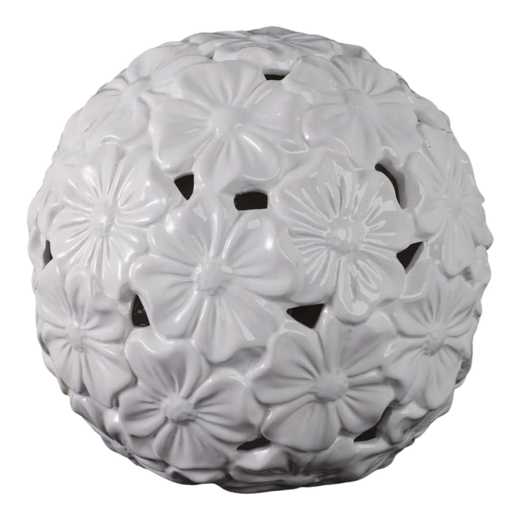 Stoneware and Porcelain Floral Sphere Decorative Garden Statuary