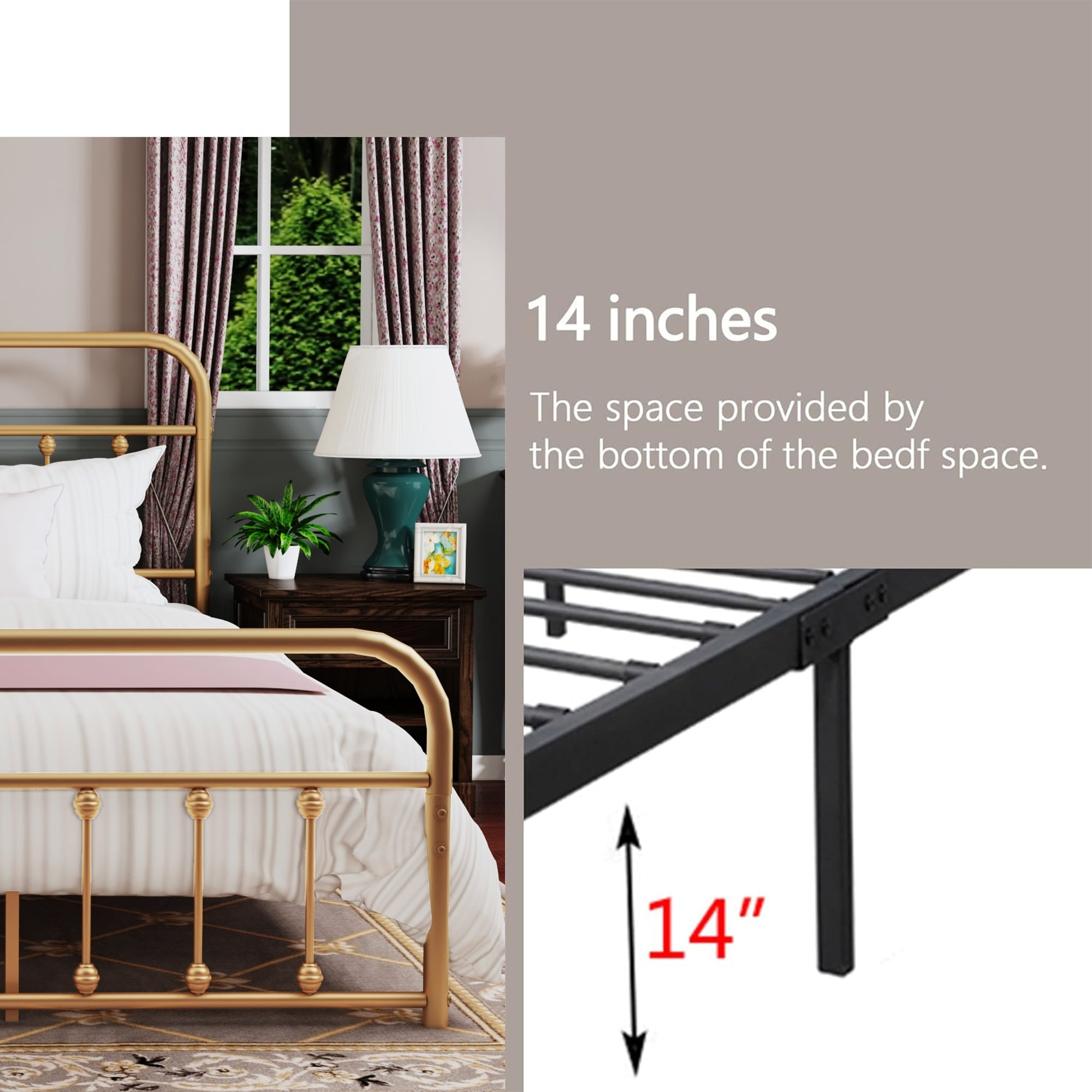 Alazyhome Simple Vintage Metal Platform Bed Frame Easy Assembly