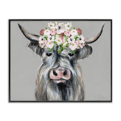 Stupell Shabby Chic Cattle with Garland Framed Giclee Art Design By Janet Tava