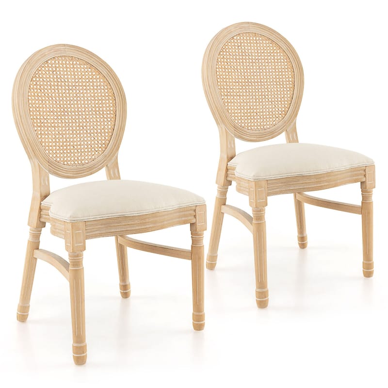 Gymax Dining Chairs Set of 2 French Style Kitchen Chair w/ Hand-Woven - Beige - Set of 2