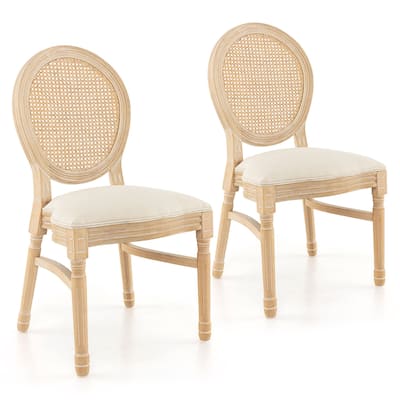 Gymax Dining Chairs Set of 2 French Style Kitchen Chair w/ Hand-Woven
