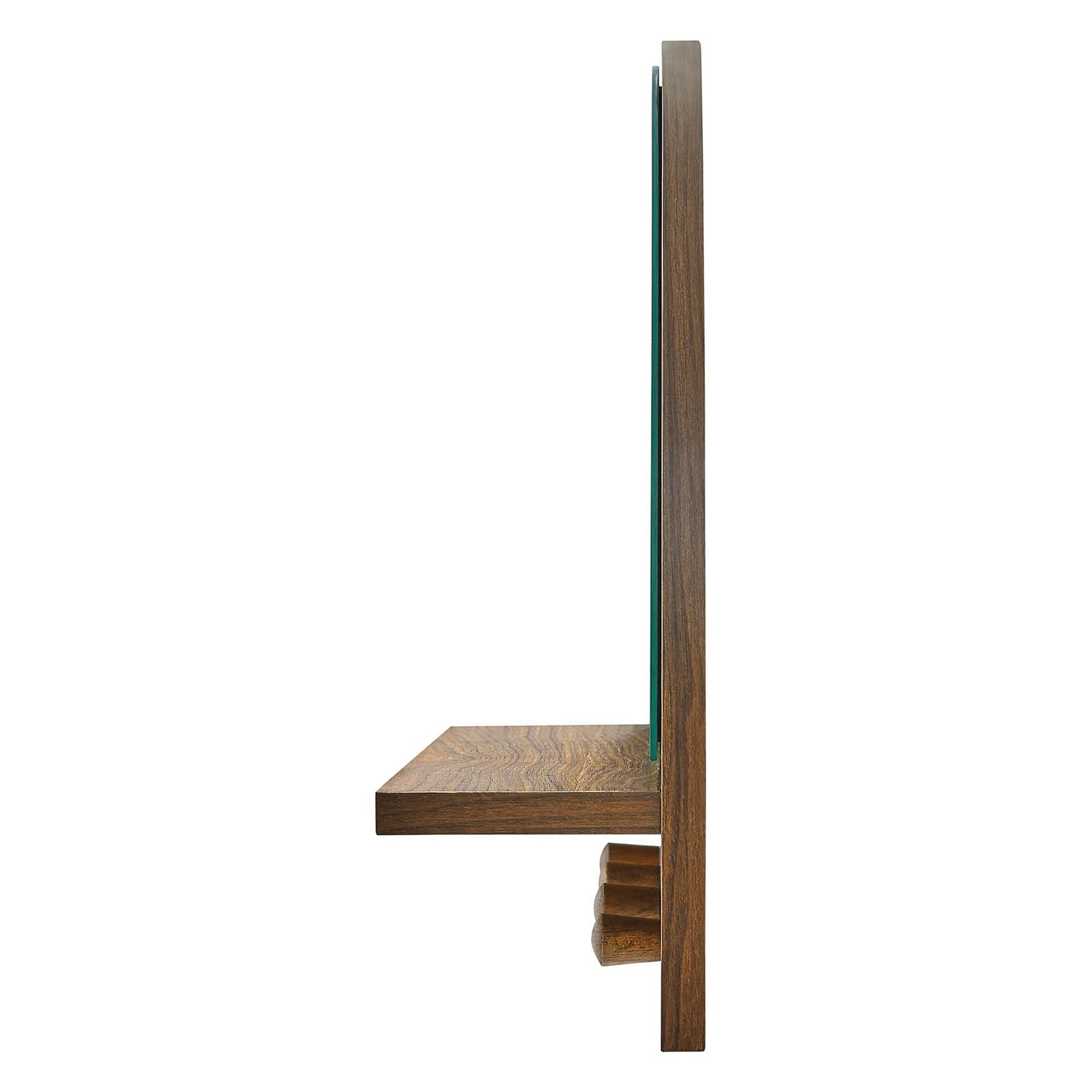 Hollow Modern Walnut Wall Mirror with Shelf and Hooks