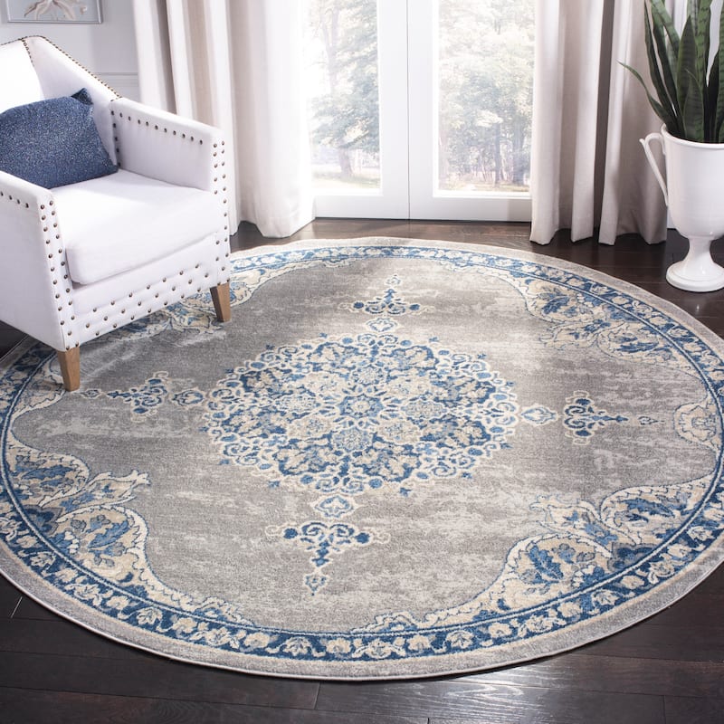 SAFAVIEH Brentwood Coralyne Traditional Oriental Rug - 5' Round - Light Grey/Blue