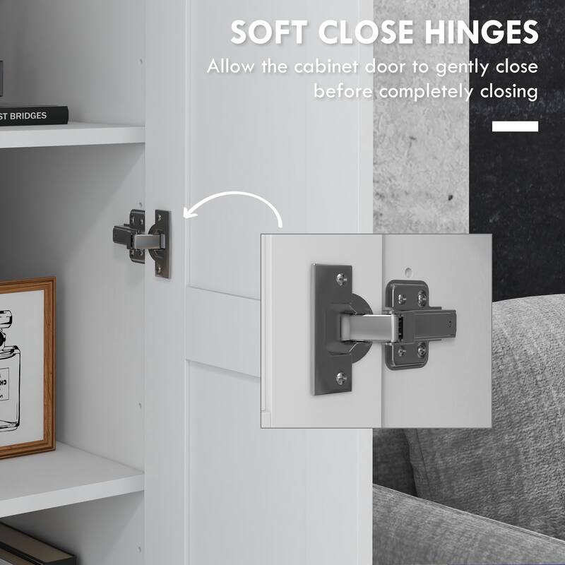 Pantry Cabinet with Movable Storage Shelvess - White