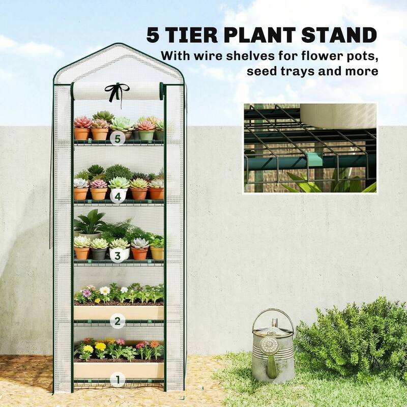 Outsunny 5 Tier Mini Greenhouse with Screen Roof, 27.6" x 19.7" x 75.6", Portable Small Greenhouse with High Strength PE Cover