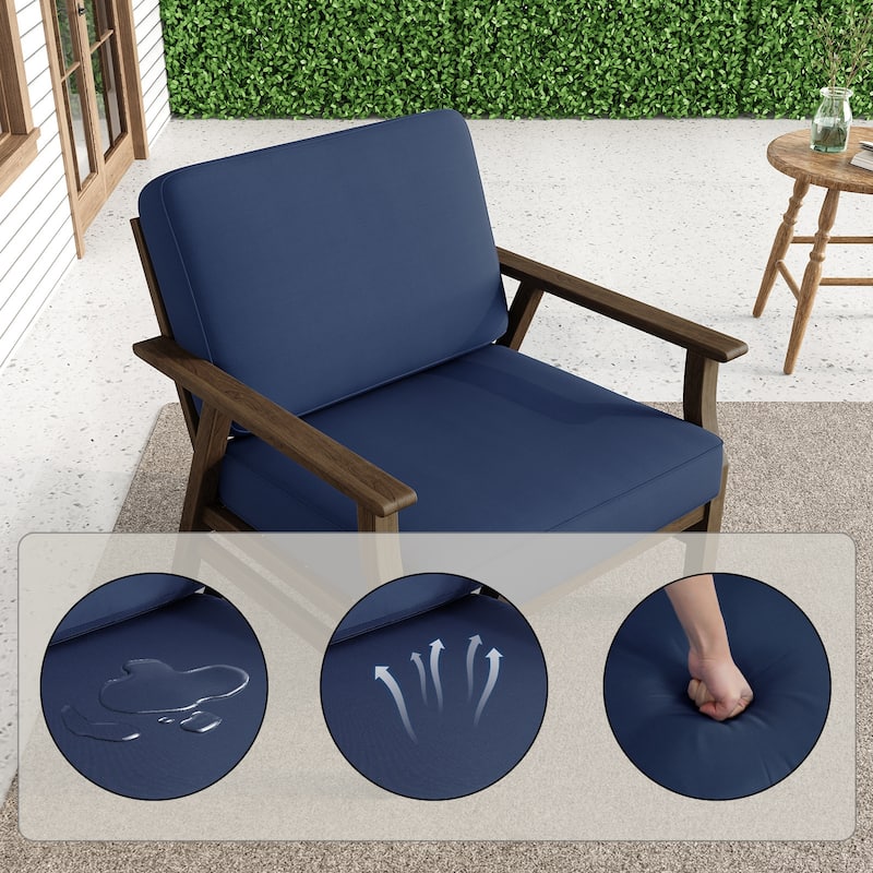 2 Set Teak Wood Patio Club Chair with Cushion Outdoor Arm Chair