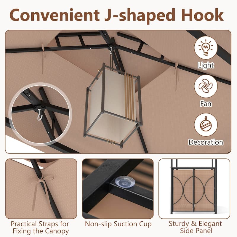 Costway 6.5 x 4 x 8 FT Grill Gazebo Set with 2 Bar Stools, Tempered - See Details