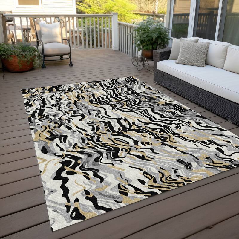 Machine Washable Indoor/ Outdoor Abstract Flow Chantille Rug