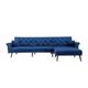 3 Seating Couches Reversible Sectional Sofa Sleeper Blue Velvet Upholstered Chaise with Metal Nailheads Decor & L-shape Sofa
