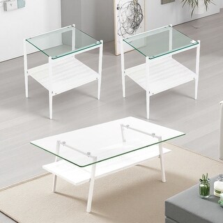 38.6" Gray Glass 3-Piece Coffee Table Set - Bed Bath & Beyond - 43570403