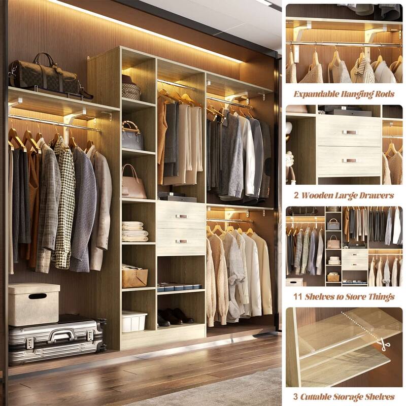 31.5'' to 96'' W Closet Organizer System with Drawers and Tower Shelves for Reach-in and Walk-in Closet