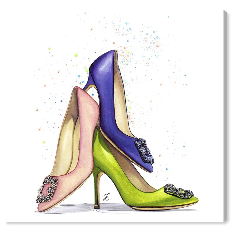 Wynwood Studio Canvas Fashion and Glam Doll Memories - Shoe Lover Custom Pink and Modern & Contemporary Wall Art Canvas Print