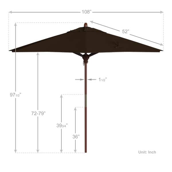 dimension image slide 11 of 21, California Umbrella 9ft Marenti Wooden Sunbrella Patio Umbrella with Sunbrella Fabric, Base Not Included