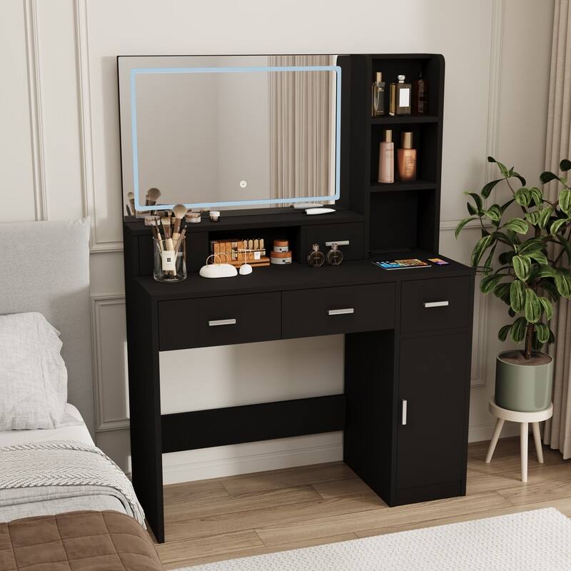White Makeup Vanity with Lights, Drawers, Storage Cabinet and Smart Mirror for Bedroom
