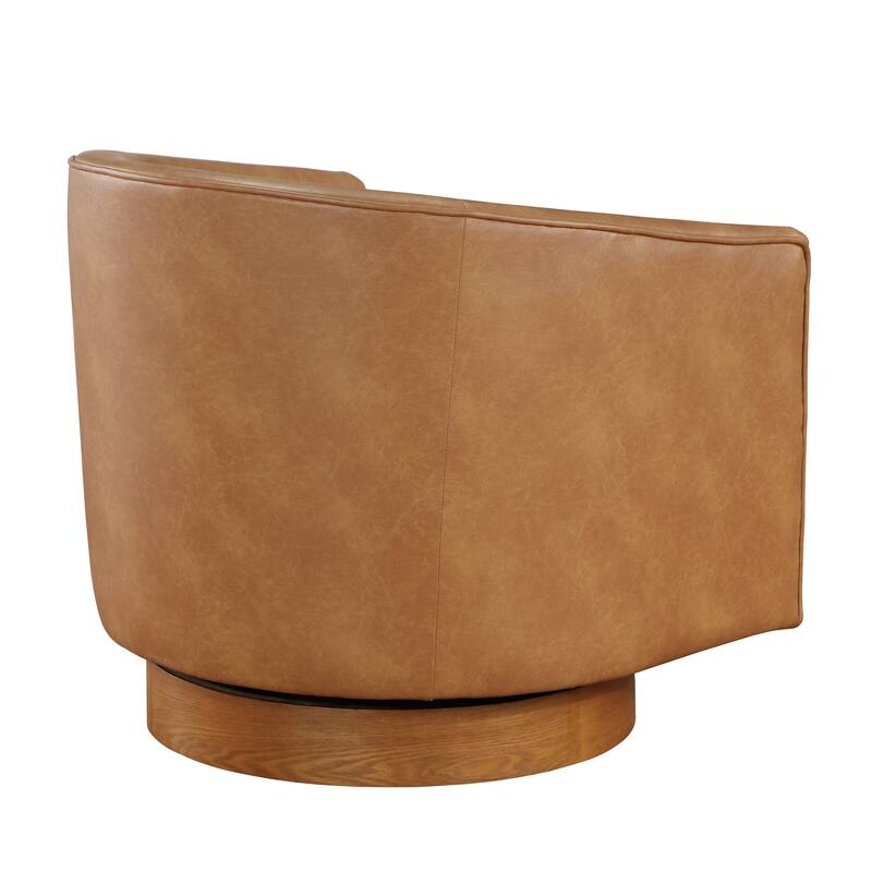 Maisy Faux Leather Wood Base Barrell Swivel Chair For Living Room
